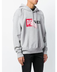 grauer bedruckter Pullover mit einem Kapuze von Diesel