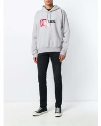 grauer bedruckter Pullover mit einem Kapuze von Diesel