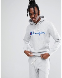 grauer bedruckter Pullover mit einem Kapuze von Champion