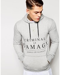 grauer bedruckter Pullover mit einem Kapuze von Criminal Damage