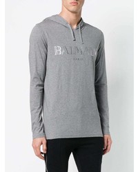 grauer bedruckter Pullover mit einem Kapuze von Balmain