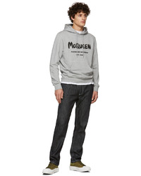 grauer bedruckter Pullover mit einem Kapuze von Alexander McQueen