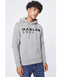 grauer bedruckter Pullover mit einem Kapuze von Harlem Soul