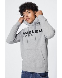 grauer bedruckter Pullover mit einem Kapuze von Harlem Soul