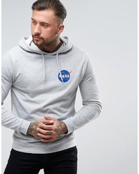 grauer bedruckter Pullover mit einem Kapuze von Asos