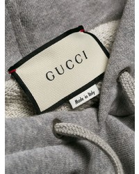 grauer bedruckter Pullover mit einem Kapuze von Gucci