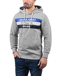 grauer bedruckter Pullover mit einem Kapuze von Jack & Jones