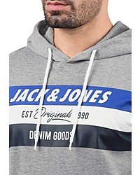 grauer bedruckter Pullover mit einem Kapuze von Jack & Jones