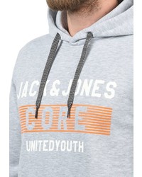 grauer bedruckter Pullover mit einem Kapuze von Jack & Jones