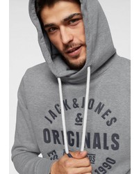 grauer bedruckter Pullover mit einem Kapuze von Jack & Jones