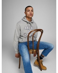 grauer bedruckter Pullover mit einem Kapuze von Jack & Jones