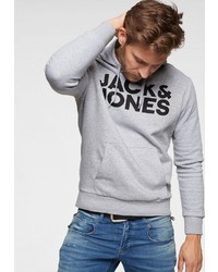 grauer bedruckter Pullover mit einem Kapuze von Jack & Jones