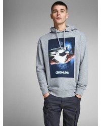 grauer bedruckter Pullover mit einem Kapuze von Jack & Jones