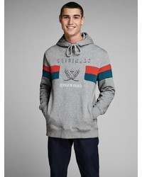 grauer bedruckter Pullover mit einem Kapuze von Jack & Jones