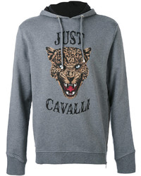 grauer bedruckter Pullover mit einem Kapuze von Just Cavalli