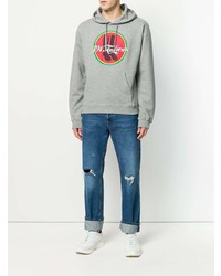 grauer bedruckter Pullover mit einem Kapuze von JW Anderson