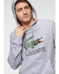 grauer bedruckter Pullover mit einem Kapuze von Lacoste