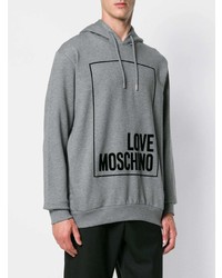 grauer bedruckter Pullover mit einem Kapuze von Love Moschino