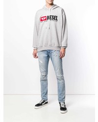 grauer bedruckter Pullover mit einem Kapuze von Diesel