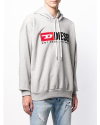 grauer bedruckter Pullover mit einem Kapuze von Diesel