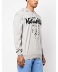 grauer bedruckter Pullover mit einem Kapuze von Moschino