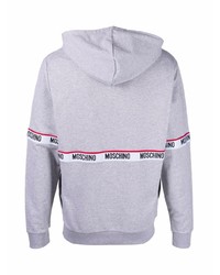 grauer bedruckter Pullover mit einem Kapuze von Moschino