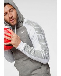 grauer bedruckter Pullover mit einem Kapuze von Nike