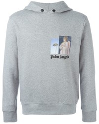 grauer bedruckter Pullover mit einem Kapuze von Palm Angels