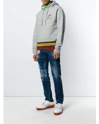 grauer bedruckter Pullover mit einem Kapuze von DSQUARED2