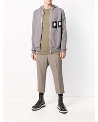 grauer bedruckter Pullover mit einem Kapuze von Rick Owens DRKSHDW