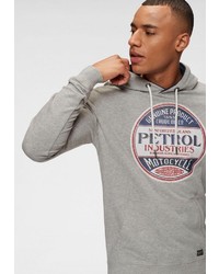 grauer bedruckter Pullover mit einem Kapuze von Petrol Industries