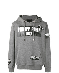 grauer bedruckter Pullover mit einem Kapuze von Philipp Plein