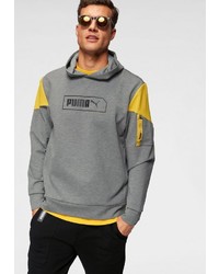 grauer bedruckter Pullover mit einem Kapuze von Puma