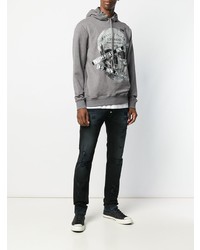 grauer bedruckter Pullover mit einem Kapuze von Philipp Plein