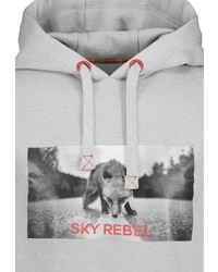 grauer bedruckter Pullover mit einem Kapuze von Sky Rebel