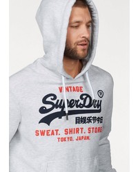 grauer bedruckter Pullover mit einem Kapuze von Superdry