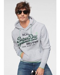 grauer bedruckter Pullover mit einem Kapuze von Superdry