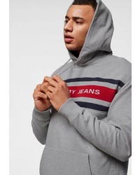 grauer bedruckter Pullover mit einem Kapuze von Tommy Jeans