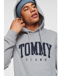 grauer bedruckter Pullover mit einem Kapuze von Tommy Jeans