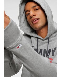 grauer bedruckter Pullover mit einem Kapuze von Tommy Jeans