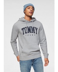 grauer bedruckter Pullover mit einem Kapuze von Tommy Jeans
