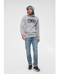 grauer bedruckter Pullover mit einem Kapuze von Tommy Jeans