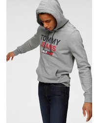 grauer bedruckter Pullover mit einem Kapuze von Tommy Jeans