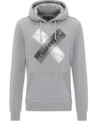 grauer bedruckter Pullover mit einem Kapuze von Tuffskull