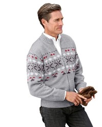 grauer bedruckter Pullover mit einem Reißverschluß von Classic