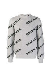grauer bedruckter Pullover mit einem Rundhalsausschnitt von Balenciaga