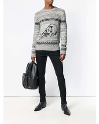 grauer bedruckter Pullover mit einem Rundhalsausschnitt von Saint Laurent