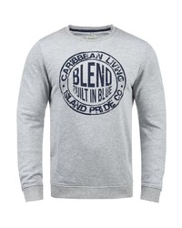 grauer bedruckter Pullover mit einem Rundhalsausschnitt von BLEND