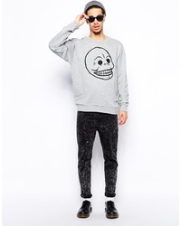 grauer bedruckter Pullover mit einem Rundhalsausschnitt von Cheap Monday