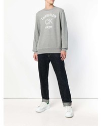 grauer bedruckter Pullover mit einem Rundhalsausschnitt von Calvin Klein